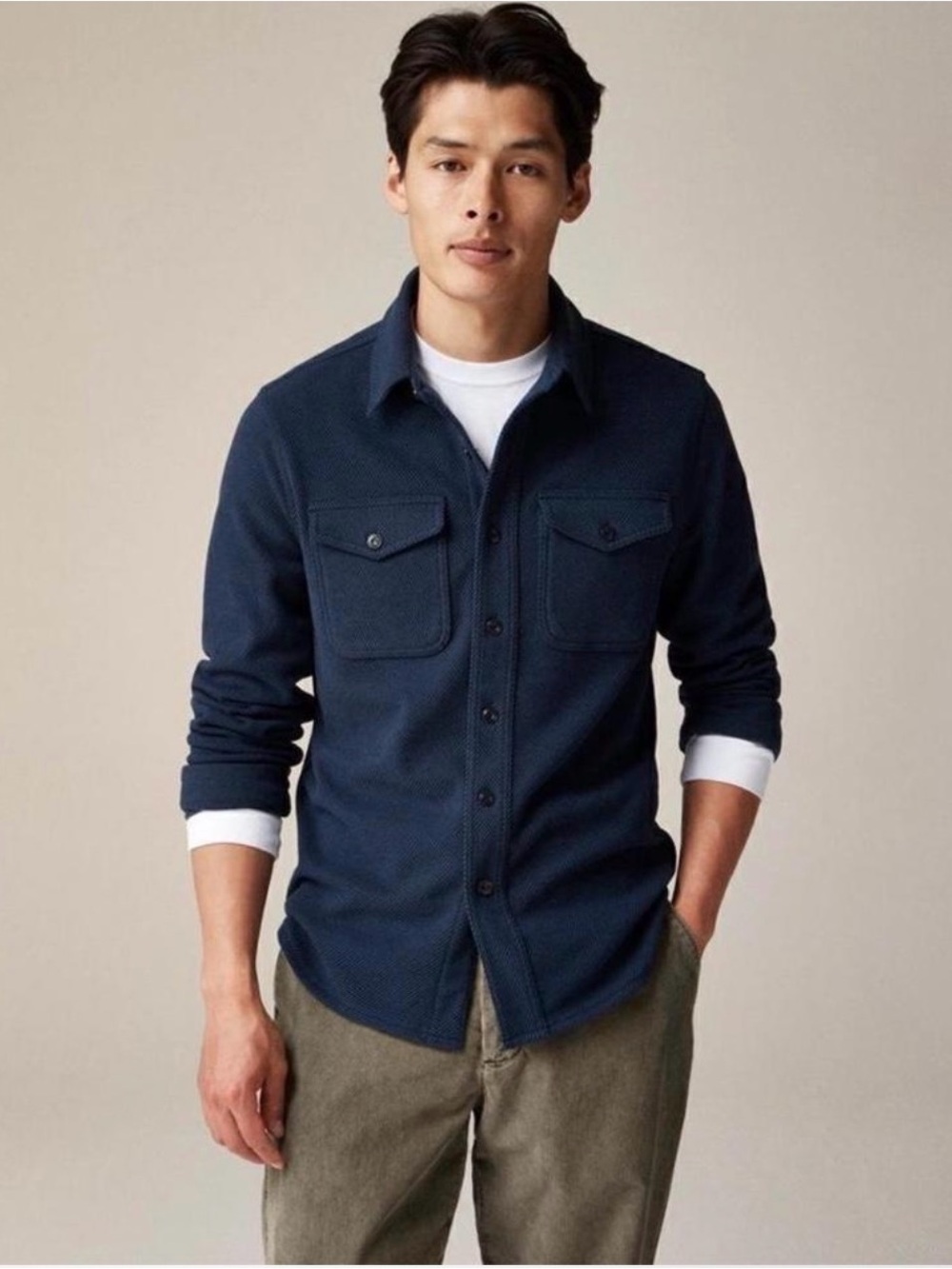 J. Crew Navy Long-Sleeve Button-Down Shirt with Chest Pockets